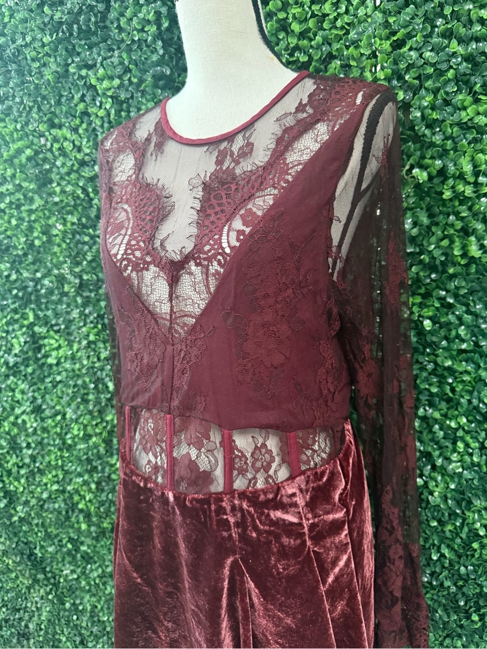 Free People Lace Velvet Skater Dress - Burgundy - Picture 4 of 10